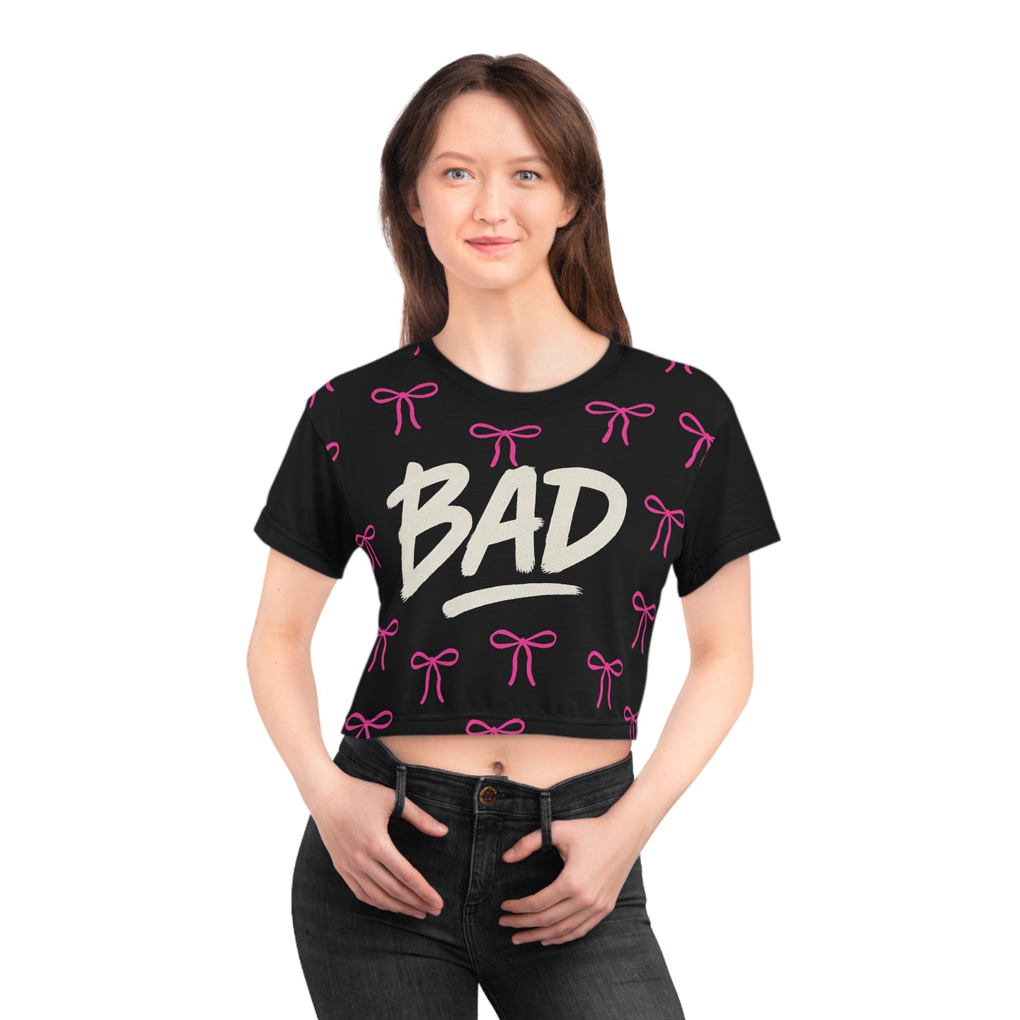 Pink Bow Decorative Bad Girl Crop Top